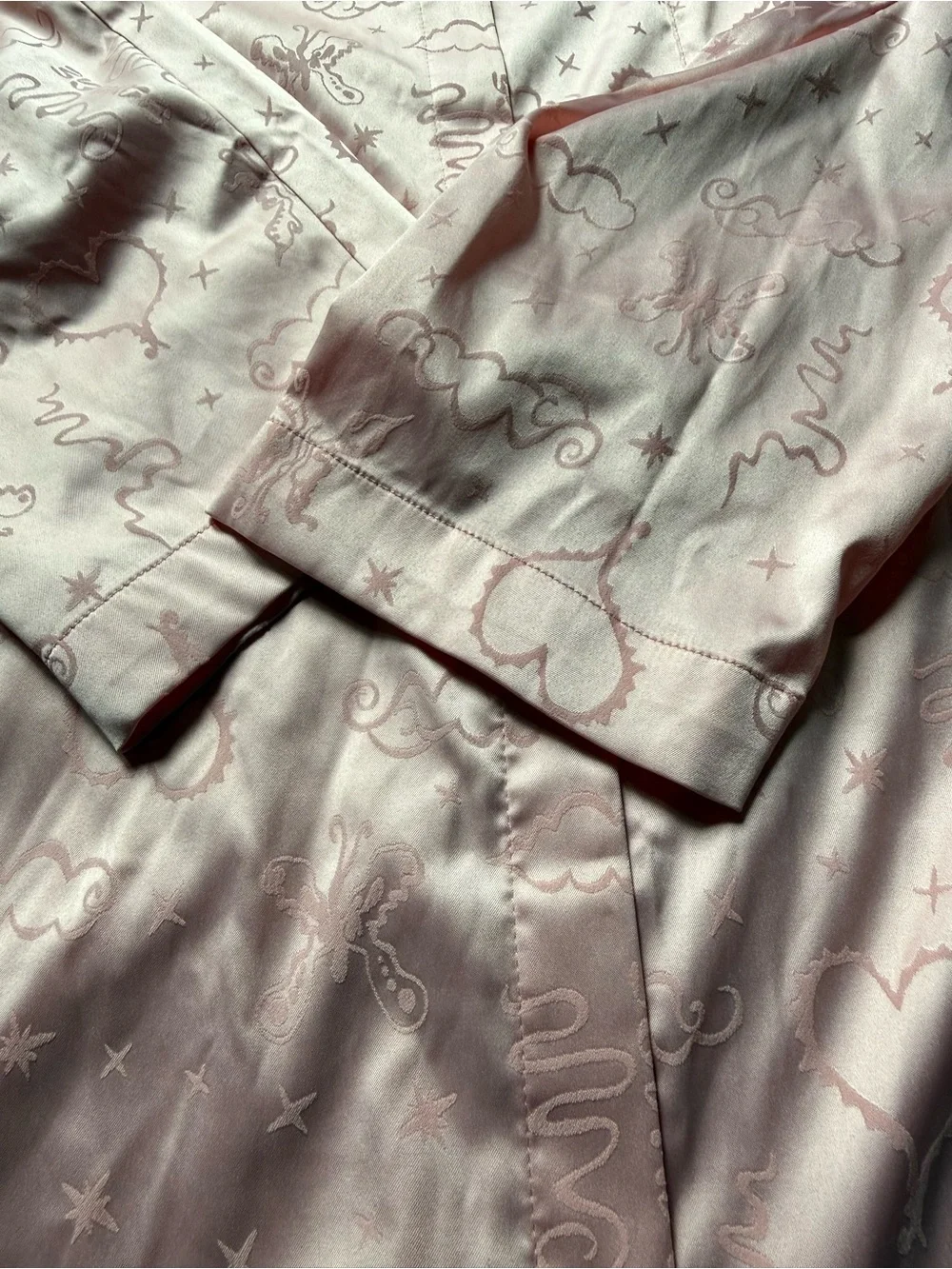 Savage X Fenty Heavenly Satin Sleep Shirt - Pink Floral Jacquard Pajama Top XL